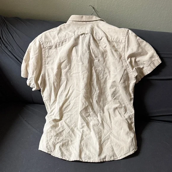 Banana Republic Men's linen Beige Short Sleeve Shirt Large - Picture 4 of 4